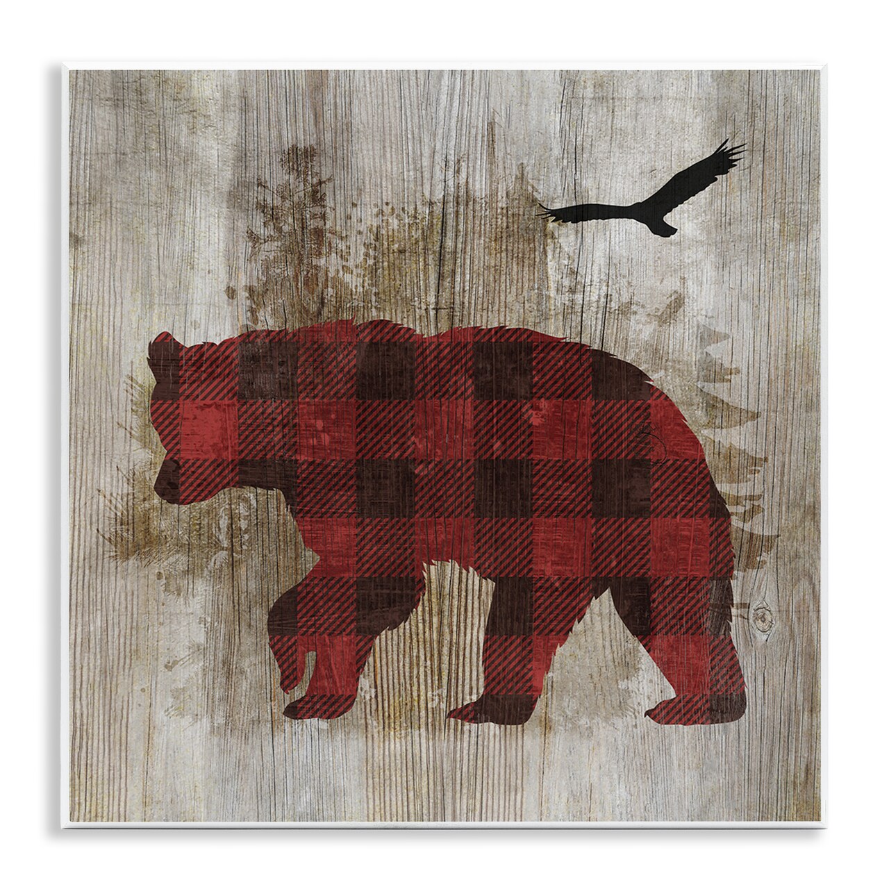 Stupell Industries Buffalo Plaid Bear & Bird Wall Plaque By Susan Arnot